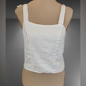 Old Navy Small White Tie Sleeve Smocked Camisole NWT Neutral Casual Linen Blend